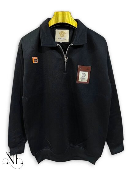 Black Plain Zip Full T-Shirt for Men Stylish