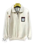 Cream Plain Zip Full T-Shirt for Men Minimalist