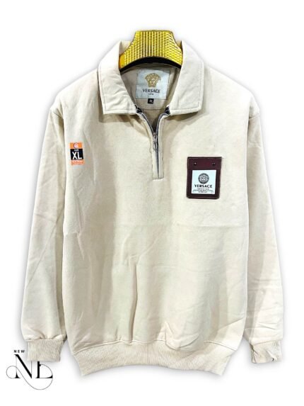 Cream Plain Zip Full T-Shirt for Men Minimalist