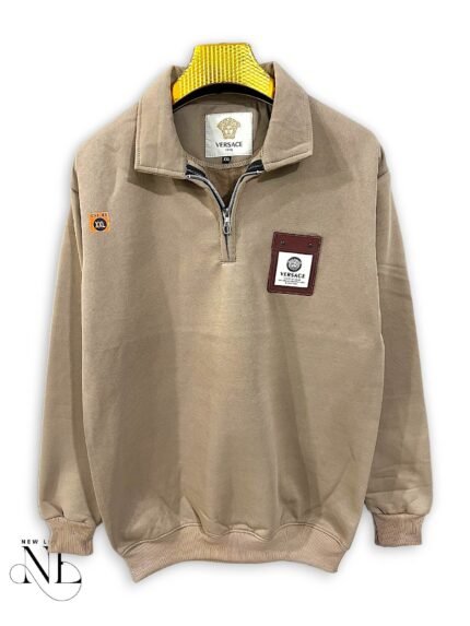 Dark Cream Plain Zip Full T-Shirt for Men Trendy Earth