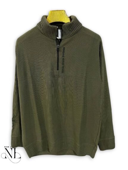 Dark Green Plain Zip Full T-Shirt for Men Earthy Essential
