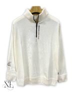 Cream Plain Zip Full T-Shirt for Men Minimalist