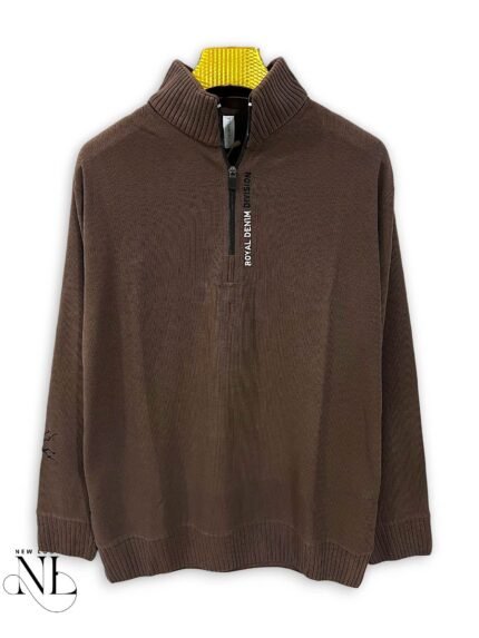 Dark Brown Plain Zip Full T-Shirt for Men Earthy Essential