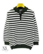 Dark Green Stripe Zip Full T-Shirt for Men Earthy Elegance
