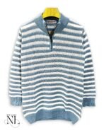 Ice Blue Stripe Zip Full T-Shirt for Men Cool & Crisp