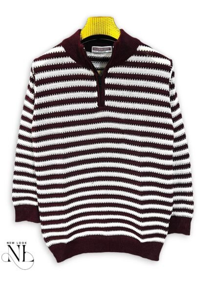 Maroon Stripe Zip Full T-Shirt for Men Rich & Refined
