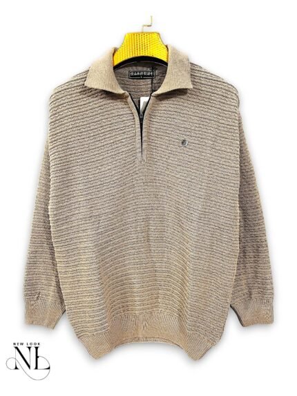 Cream Plain Zip Full T-Shirt for Men Minimalist