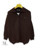 Dark Brown Plain Zip Full T-Shirt for Men Earth Tone