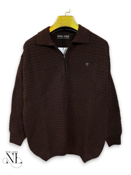 Dark Brown Plain Zip Full T-Shirt for Men Earth Tone