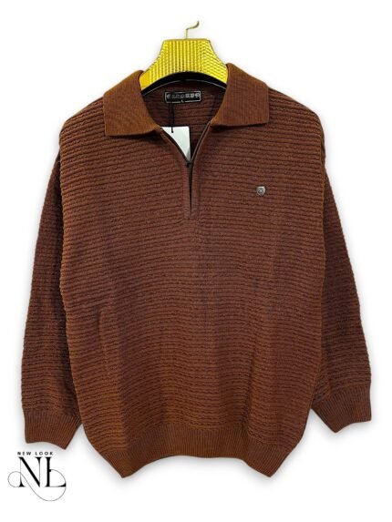 Lite Brown Plain Zip Full T-Shirt for Men Neutral