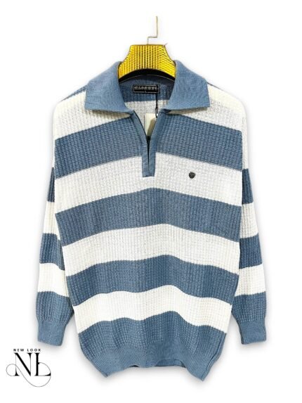 Trendy Ice Blue Stripe Full T-Shirt for Men