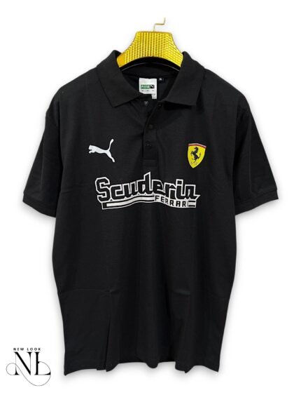 Printed Black Polo Half Sleeve T-Shirt for Men