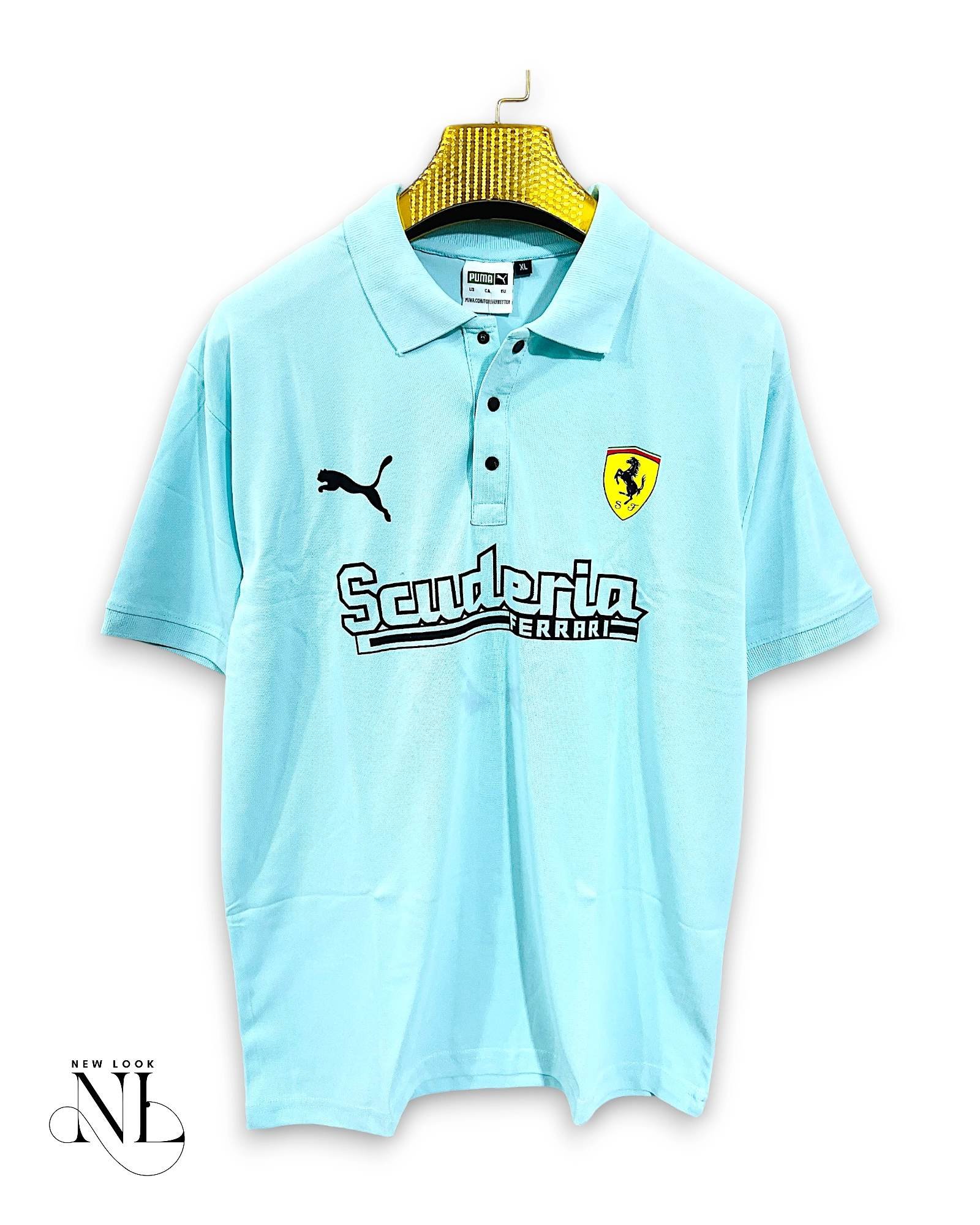 Printed Sky Blue Polo Half T-Shirt for Men & Modern Printed Sky Blue Polo Half T-Shirt for Men & Modern