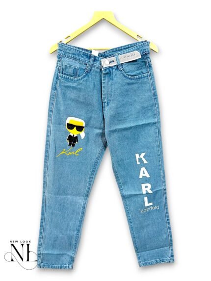 Sky Blue Printed Baggy Jeans for Men Summer