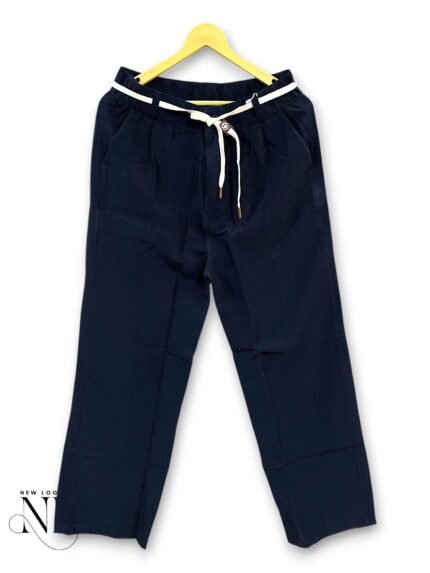 Navy Blue Korean Style Trousers for Men Wide Leg Fit