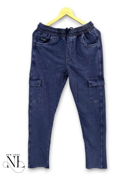 Navy Blue Denim Track Pants for Men & Casual Comfort