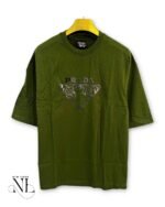 Olive Green Printed Half Tshirt for Men Urban Style