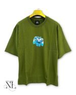 Printed Olive Green Oversize T-Shirt for Men Streetwear
