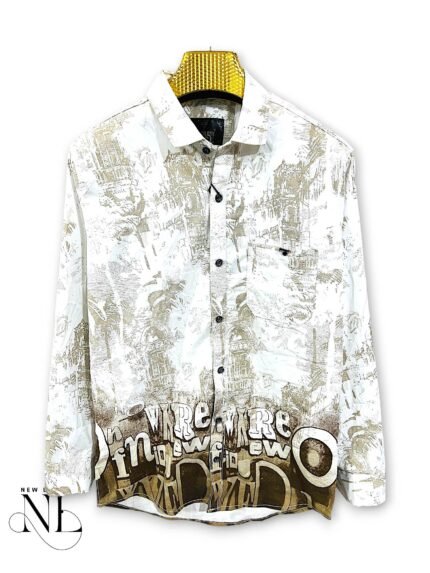 Stylish Printed Lite Brown Full Shirt for Men Premium