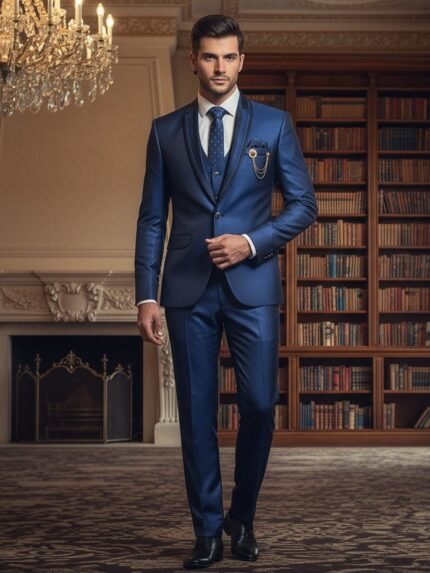 Stylish Royal Blue Plain 5 Piece Blazer Set for Men