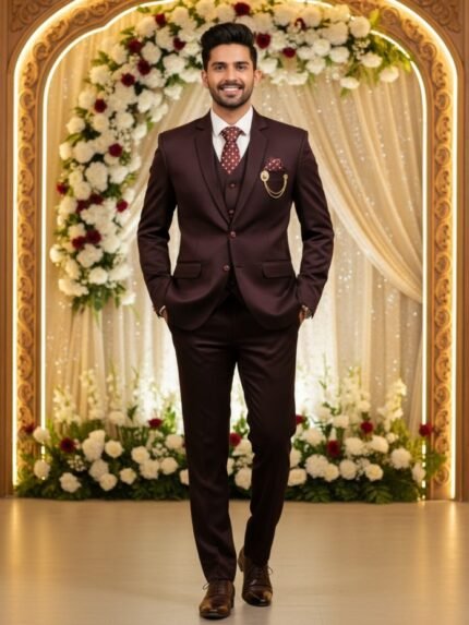 Stylish Maroon Plain 5 Piece Blazer Set & Wedding Collection