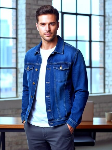 Classic Dark Blue Denim Jacket & Vintage Style Jacket