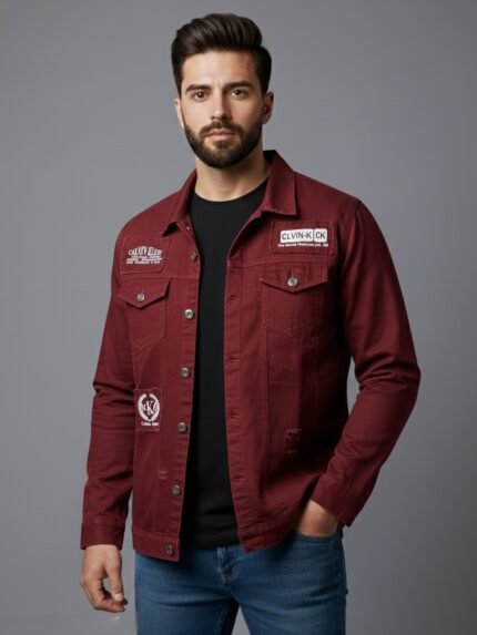 Casual Maroon Denim Jacket & Unique Color Statement