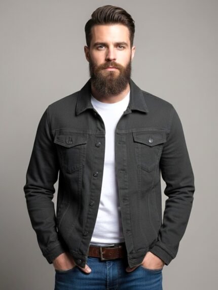 Stylish Dark Grey Denim Jacket & Modern Urban Style