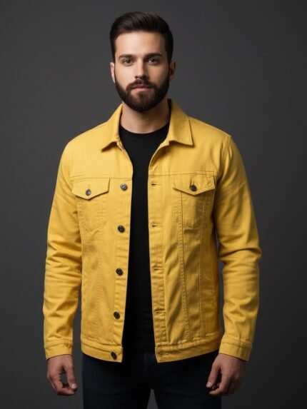 Stylish Plain Yellow Denim Jacket & Bold Solid Color
