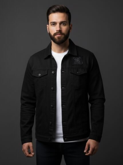 Trendy Black Denim Jacket & Minimalist Outerwear
