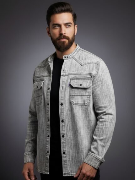 Trendy Lite Grey Denim Jacket for Men & Modern Outerwear