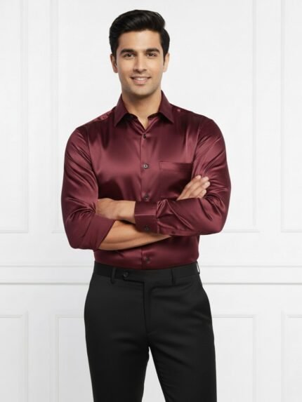 Classic Maroon Satin Formal Shirt & Party Wear