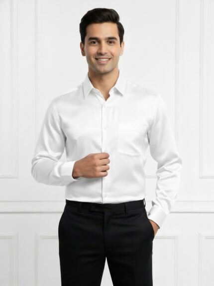 Trendy White Satin Formal Shirt & Full Sleeve Luxury