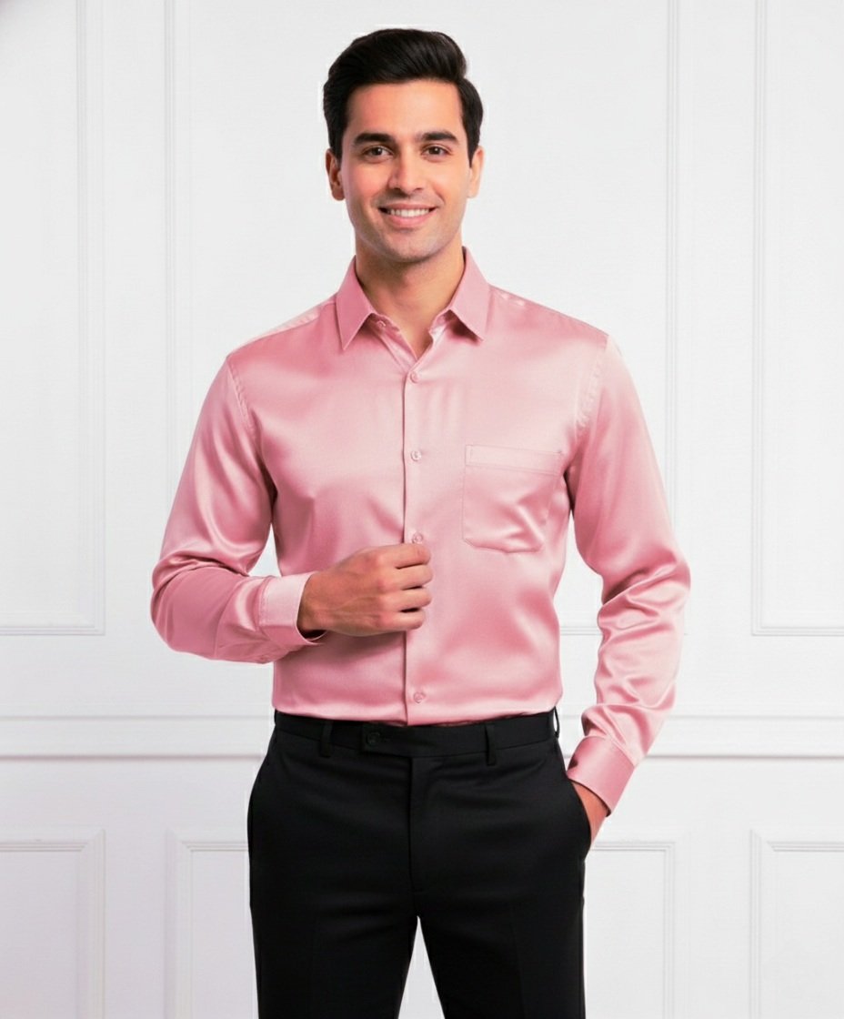 Classic Pink Satin Formal Full Shirt for Men Classic Pink Satin Formal Full Shirt for Men