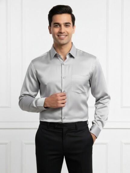 Classic Lite Grey Satin Formal Shirt for Men & Versatile