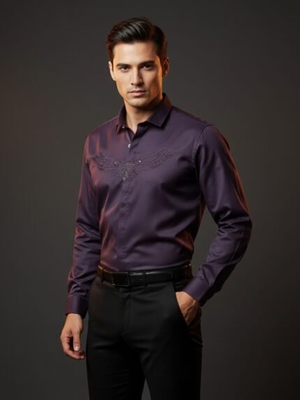 Dark Purple Plain Full Shirt & Office & Wedding Shirt