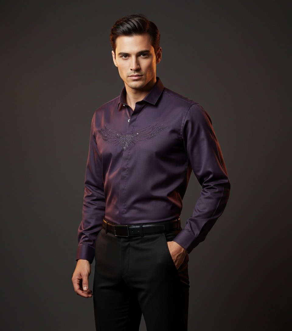 Dark Purple Plain Full Shirt & Office & Wedding Shirt Dark Purple Plain Full Shirt & Office & Wedding Shirt