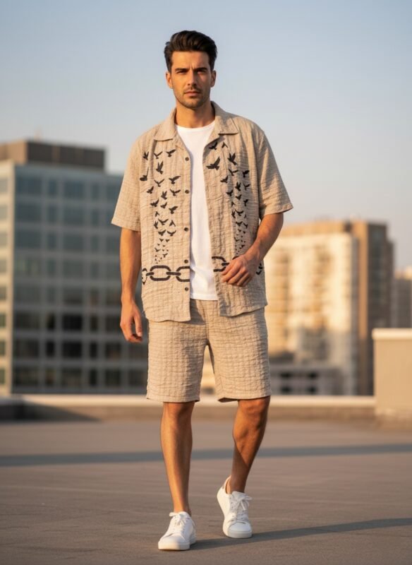 The Vintage Printed Cream Cord Set & Co-ords for Men