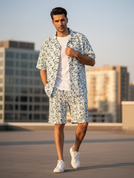 Stylish Printed White Cord Set & Matching Co-ords