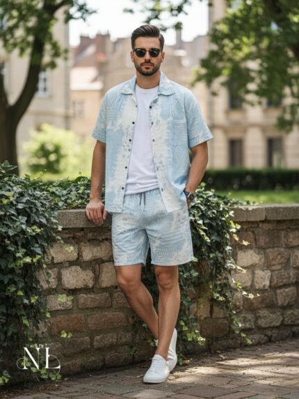 The Azure Lite Blue Printed Cord Set & Matching