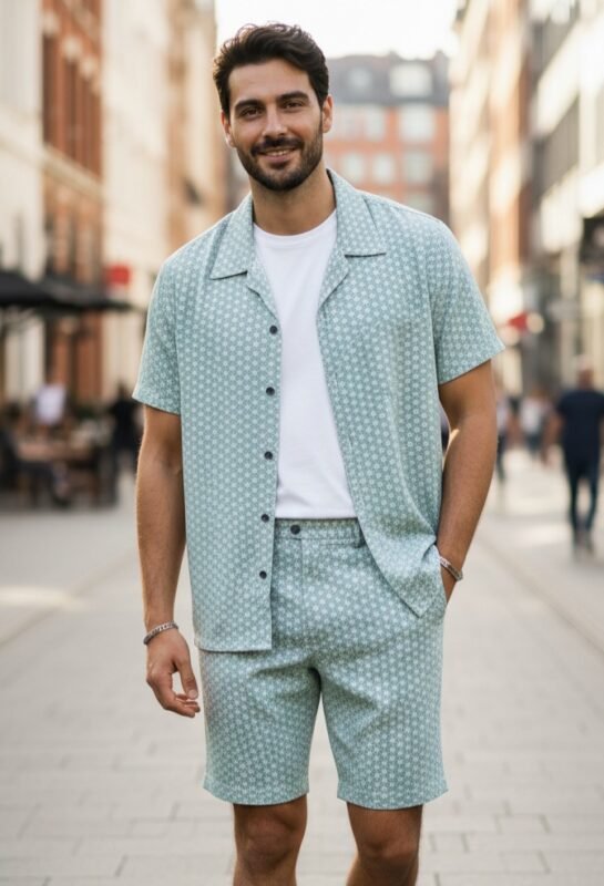 Classic Lite Blue Printed Cord Set & Matching Co-ords