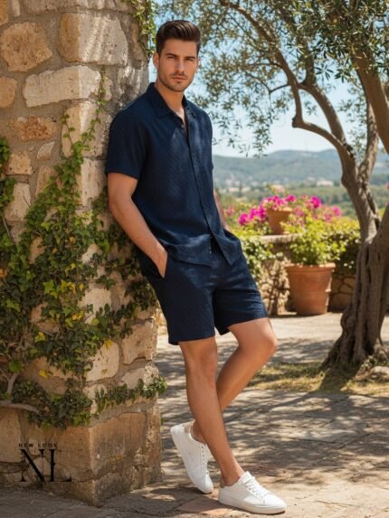 Trendy Deep Blue Plain Cord Set for Men & Party Wear