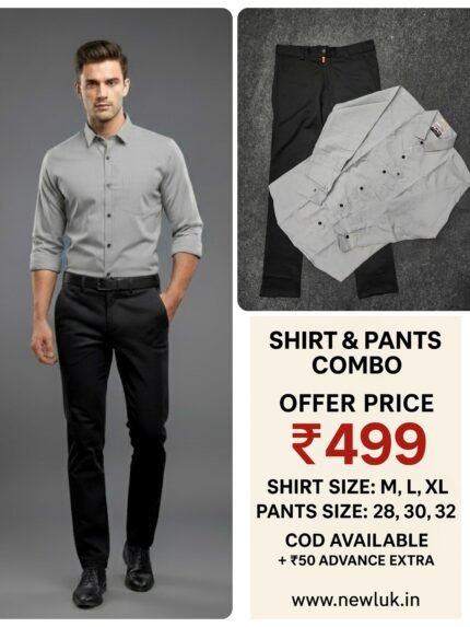Classic Formal Black Pant Lite Grey Shirt With Combo