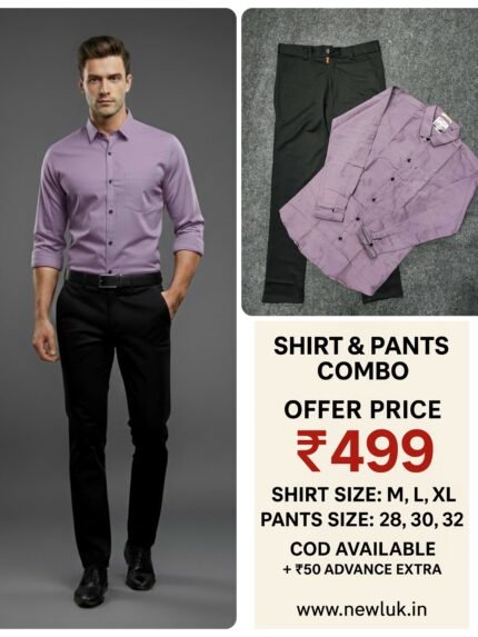 Classic Formal Black Pant Lite Purple Shirt Combo