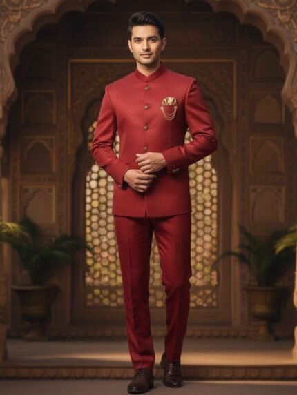 Trendy Red Plain Blazer Suit for Men & Modern Wedding