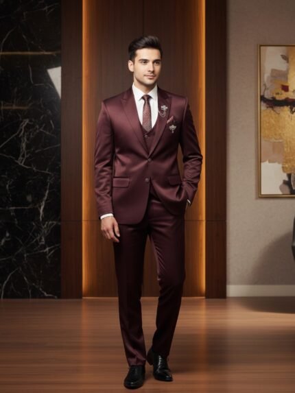 Stylish Dark Brown Plain 5 Piece Blazer Suit for Men Luxury Earth