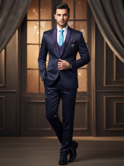 Stylish Deep Purple Plain 5 Piece Blazer Suit & Professional Wear