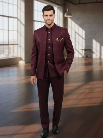Stylish Maroon Wedding Jodhpuri Set for Men & Premium