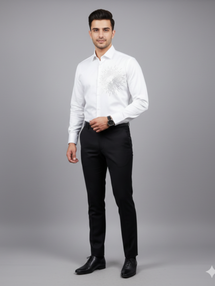 Classic White Satin Formal Full Sleeve Shirt & Wedding Wear