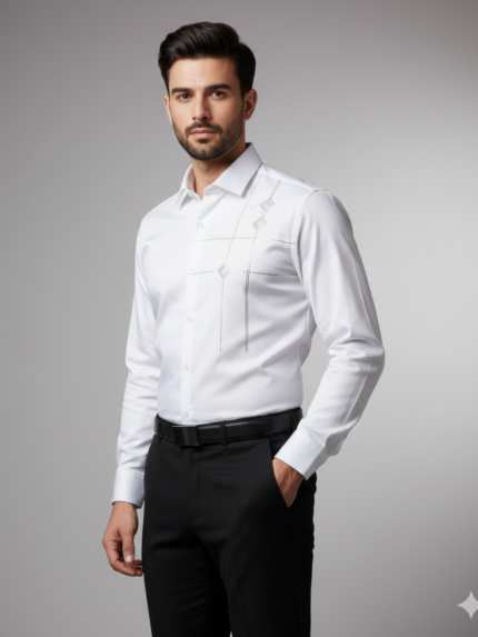 Stylish Plain White Formal Full Sleeve Shirt & Partywear